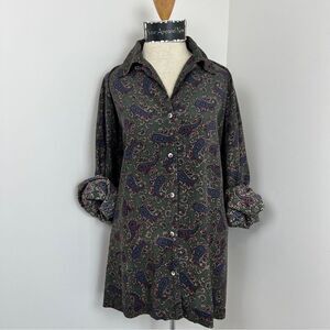 El Corte Ingles Green Paisley Collard Long Sleeve Women's Blouse size L (271)